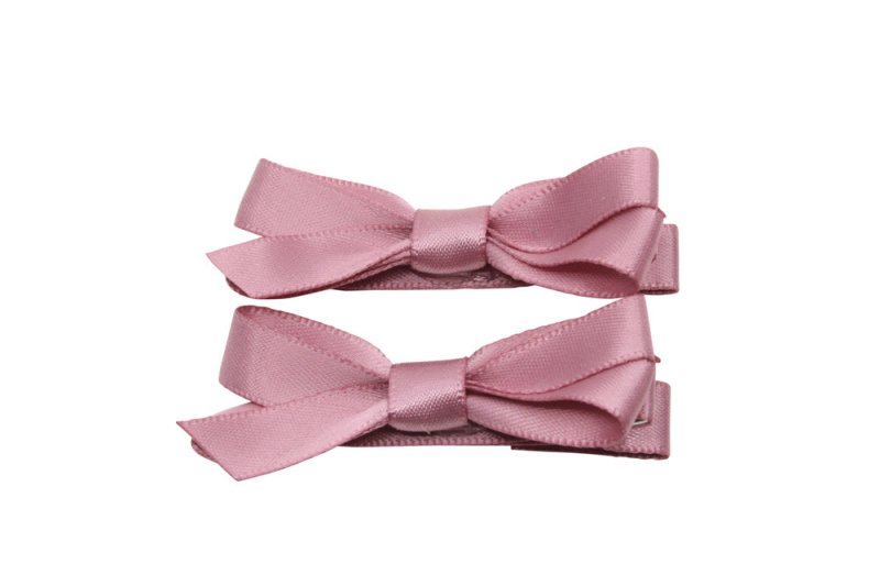 Setje alligator haarspeldjes met satijn strikje diep oudroze/mauve - Staartjes en Strikjes