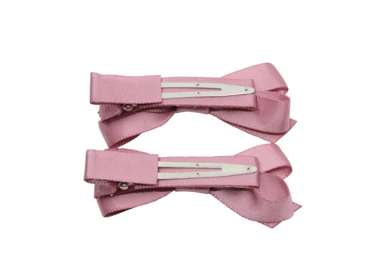 Setje alligator haarspeldjes met satijn strikje diep oudroze/mauve - Staartjes en Strikjes
