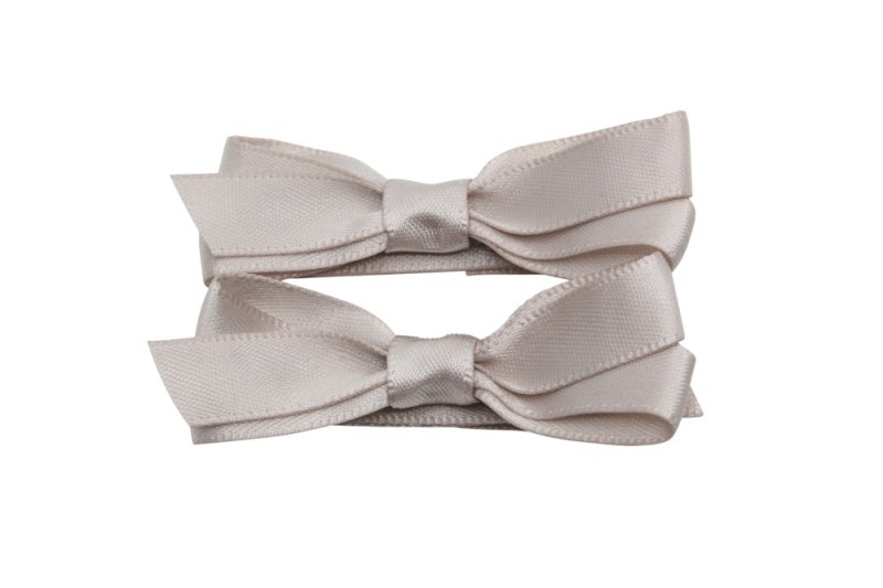 Setje alligator haarspeldjes met satijn strikje taupe - Staartjes en Strikjes