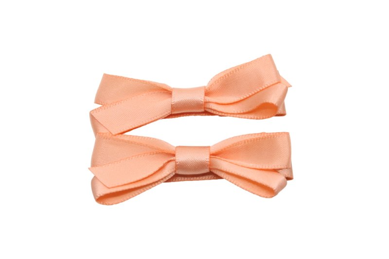Setje alligator haarspeldjes met satijn strikje zalm/peach - Staartjes en Strikjes