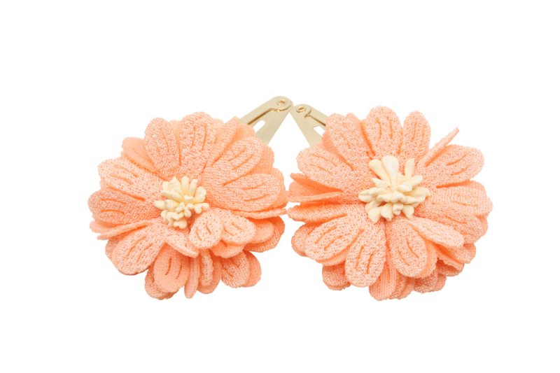 Setje goudkleurige haarspeldjes met zalmkleurige bloemetjes - Staartjes en Strikjes