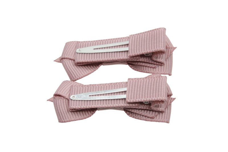 Setje kleine alligator haarspeldjes met strikje - antique mauve - Staartjes en Strikjes