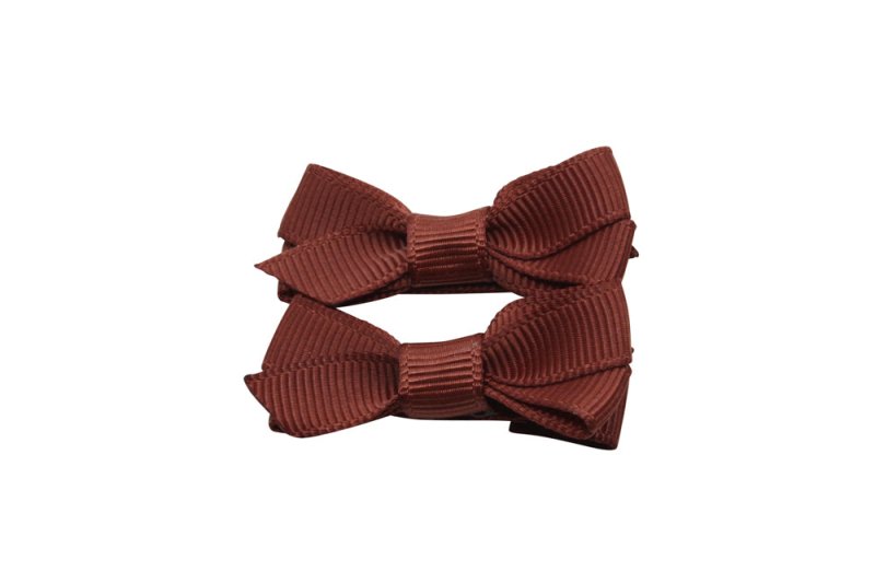 Setje kleine alligator haarspeldjes met strikje chutney bruin - Staartjes en Strikjes