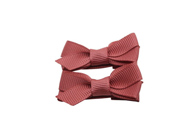 Setje kleine alligator haarspeldjes met strikje cinnabar rood - Staartjes en Strikjes