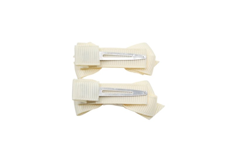 Setje kleine alligator haarspeldjes met strikje creme - Staartjes en Strikjes