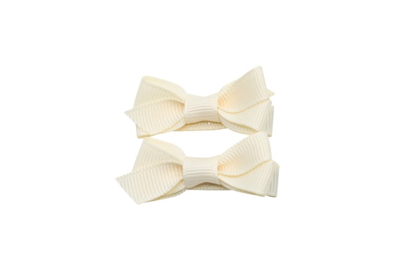 Setje kleine alligator haarspeldjes met strikje creme - Staartjes en Strikjes