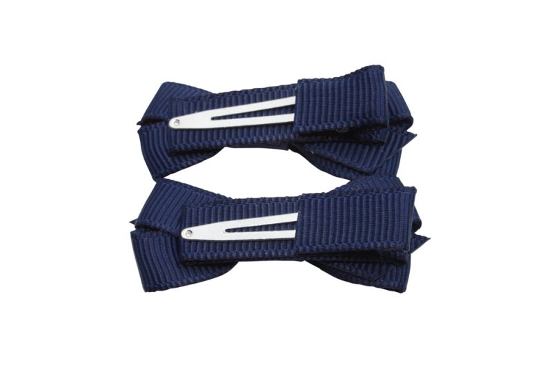 Setje kleine alligator haarspeldjes met strikje - donkerblauw - Staartjes en Strikjes