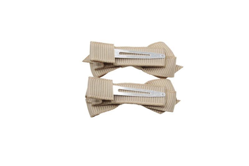 Setje kleine alligator haarspeldjes met strikje ginger bruin - Staartjes en Strikjes