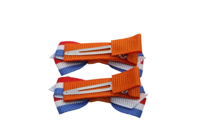 Setje kleine alligator haarspeldjes met strikje "Holland" - Staartjes en Strikjes