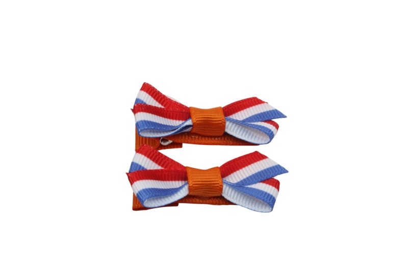 Setje kleine alligator haarspeldjes met strikje "Holland" - Staartjes en Strikjes