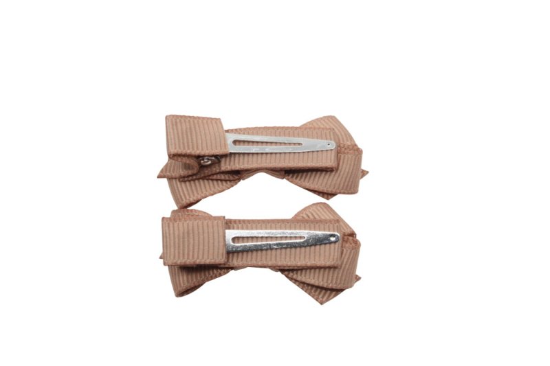 Setje kleine alligator haarspeldjes met strikje naturel bruin - Staartjes en Strikjes