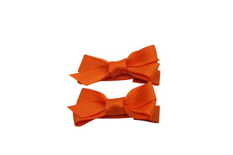 Setje kleine alligator haarspeldjes met strikje oranje - Staartjes en Strikjes