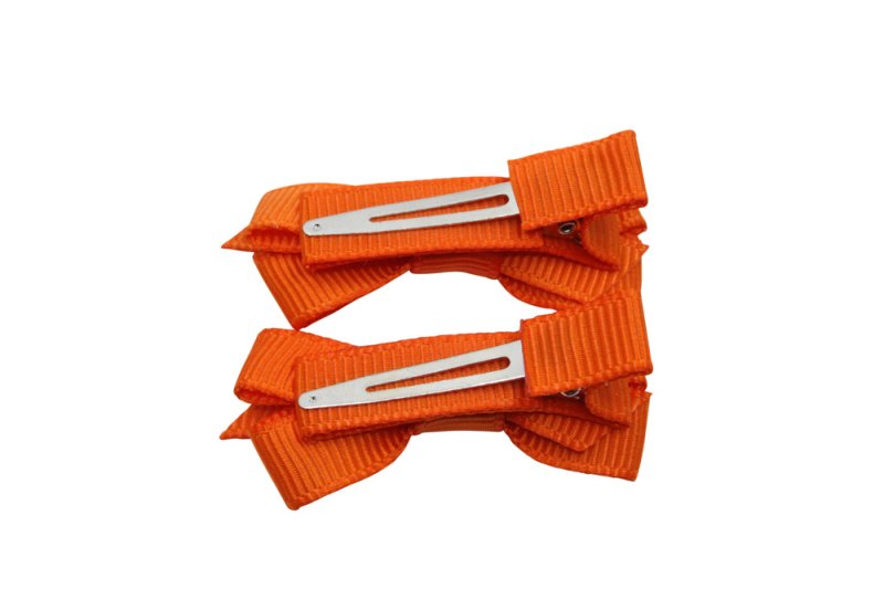 Setje kleine alligator haarspeldjes met strikje oranje - Staartjes en Strikjes