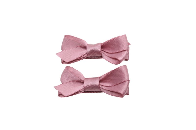 Setje kleine alligator haarspeldjes met strikje satijn diep oudroze/mauve - Staartjes en Strikjes
