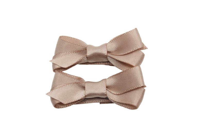 Setje kleine alligator haarspeldjes met strikje satijn naturel bruin - Staartjes en Strikjes