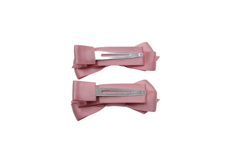 Setje kleine alligator haarspeldjes met strikje satijn roze - Staartjes en Strikjes