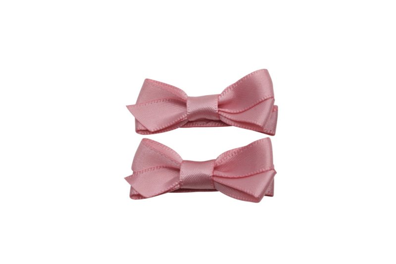 Setje kleine alligator haarspeldjes met strikje satijn roze - Staartjes en Strikjes