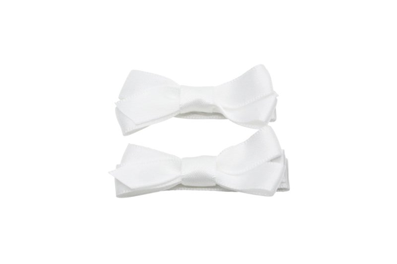 Setje kleine alligator haarspeldjes met strikje satijn wit - Staartjes en Strikjes