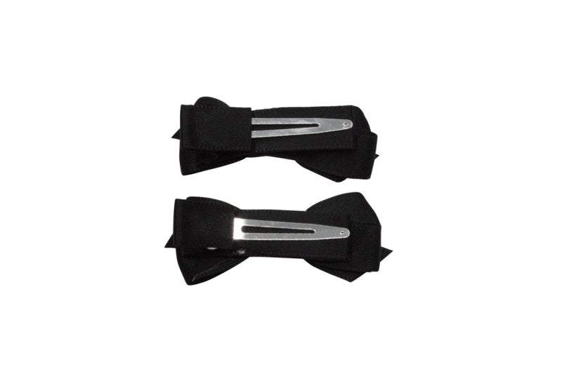 Setje kleine alligator haarspeldjes met strikje satijn zwart - Staartjes en Strikjes