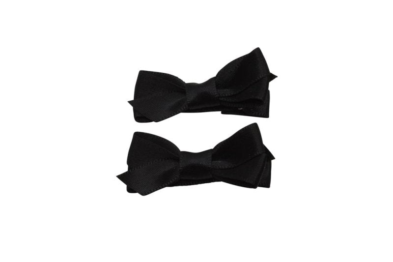 Setje kleine alligator haarspeldjes met strikje satijn zwart - Staartjes en Strikjes