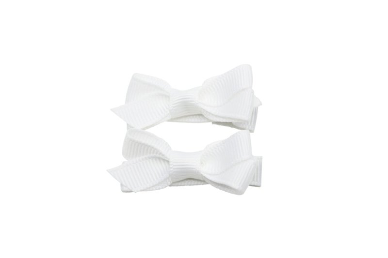 Setje kleine alligator haarspeldjes met strikje wit - Staartjes en Strikjes