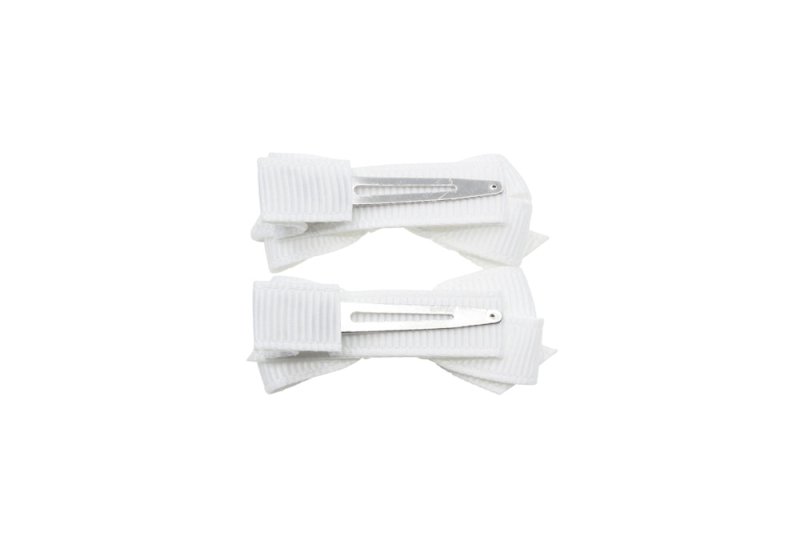 Setje kleine alligator haarspeldjes met strikje wit - Staartjes en Strikjes