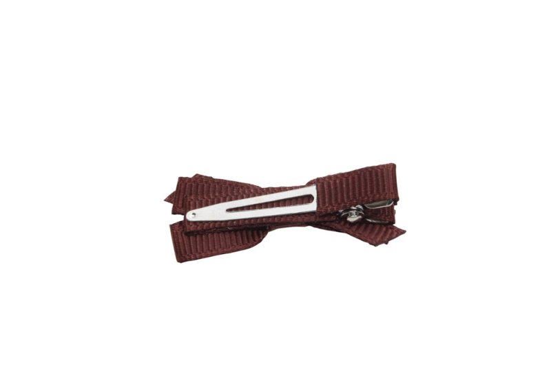 Setje mini alligator haarspeldjes met strikje cappuccino bruin - Staartjes en Strikjes