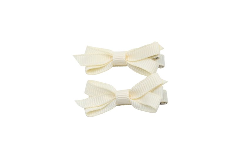 Setje mini alligator haarspeldjes met strikje creme - Staartjes en Strikjes