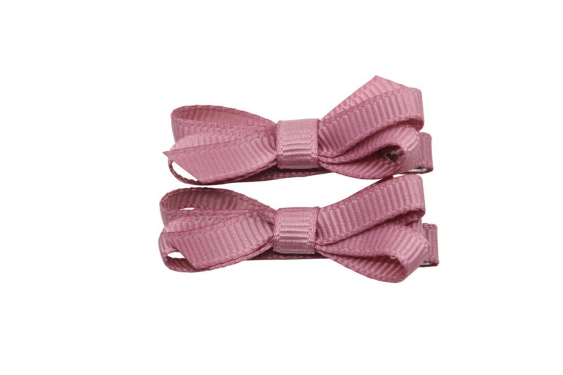 Setje mini alligator haarspeldjes met strikje - diep oudroze/mauve - Staartjes en Strikjes