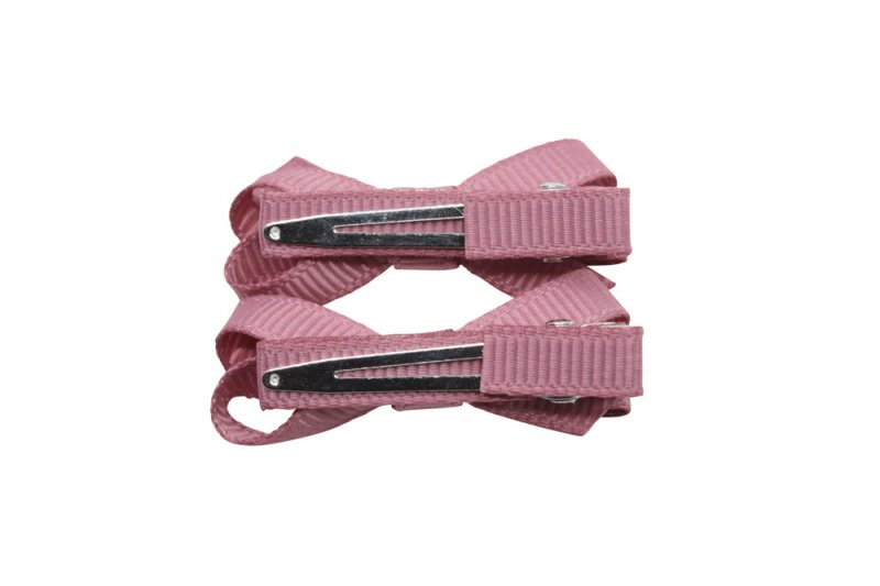 Setje mini alligator haarspeldjes met strikje - diep oudroze/mauve - Staartjes en Strikjes