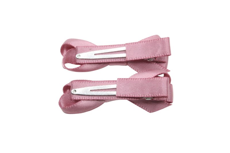 Setje mini alligator haarspeldjes met strikje - diep oudroze/mauve satijn - Staartjes en Strikjes