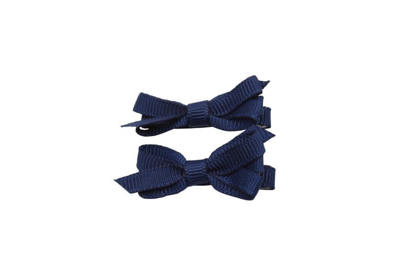 Setje mini alligator haarspeldjes met strikje donkerblauw - Staartjes en Strikjes