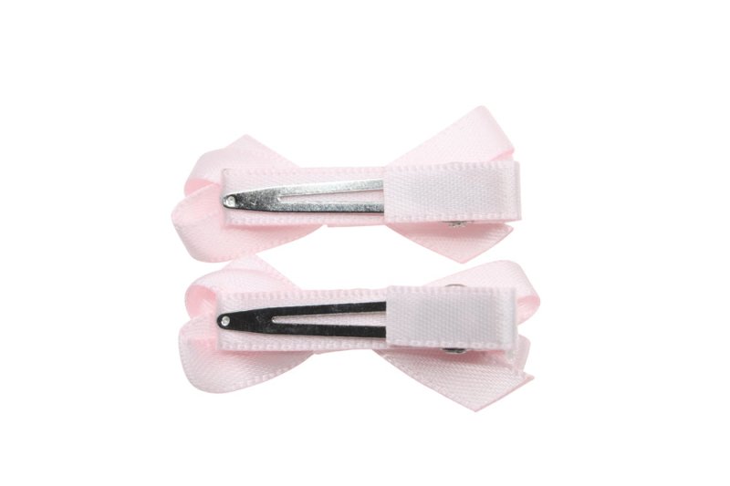 Setje mini alligator haarspeldjes met strikje - lichtroze satijn - Staartjes en Strikjes