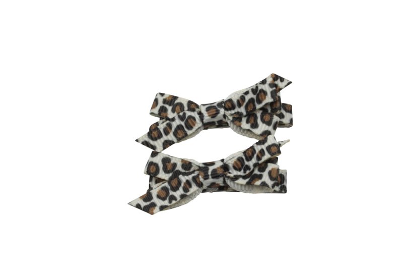 Setje mini alligator haarspeldjes met strikje panterprint - Staartjes en Strikjes