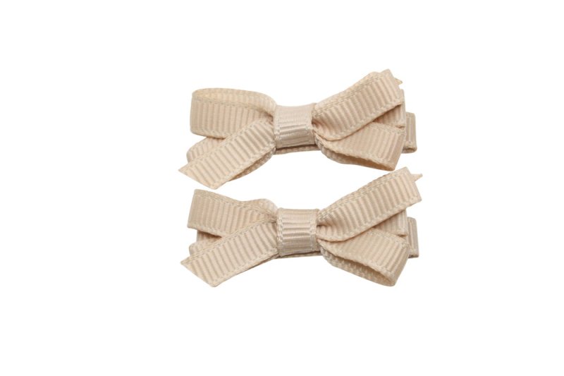Setje mini alligator haarspeldjes met strikje tan bruin - Staartjes en Strikjes