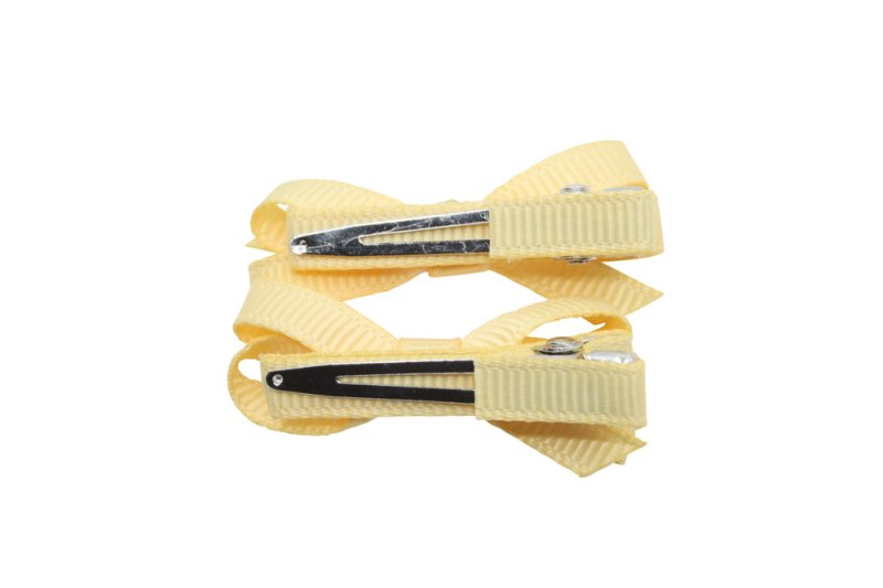 Setje mini alligator haarspeldjes met strikje - zacht geel - Staartjes en Strikjes
