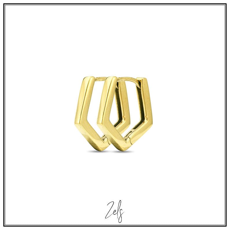 Stalen oorbellen, kleine goudkleurige hoekige oorringen 10 mm | Zels - Staartjes en Strikjes