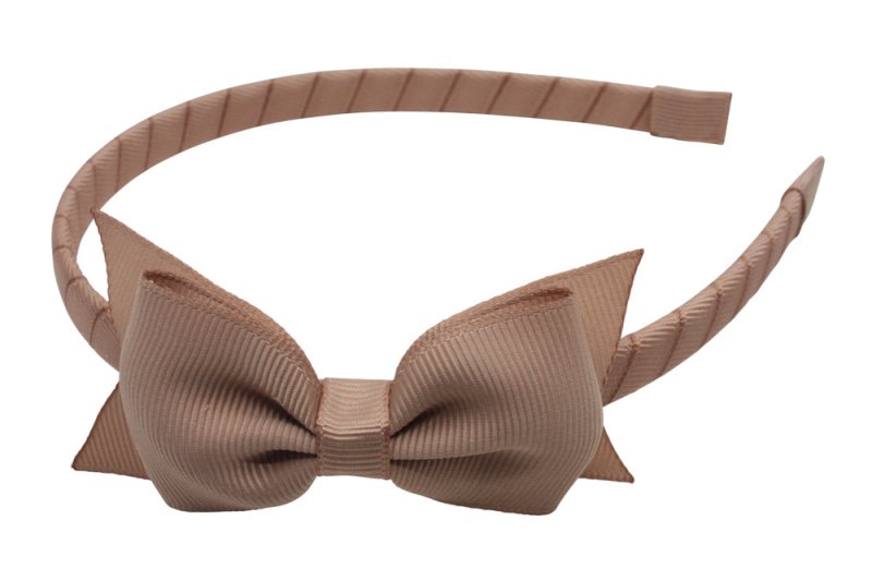 Strik diadeem/haarband lint naturel bruin - Staartjes en Strikjes