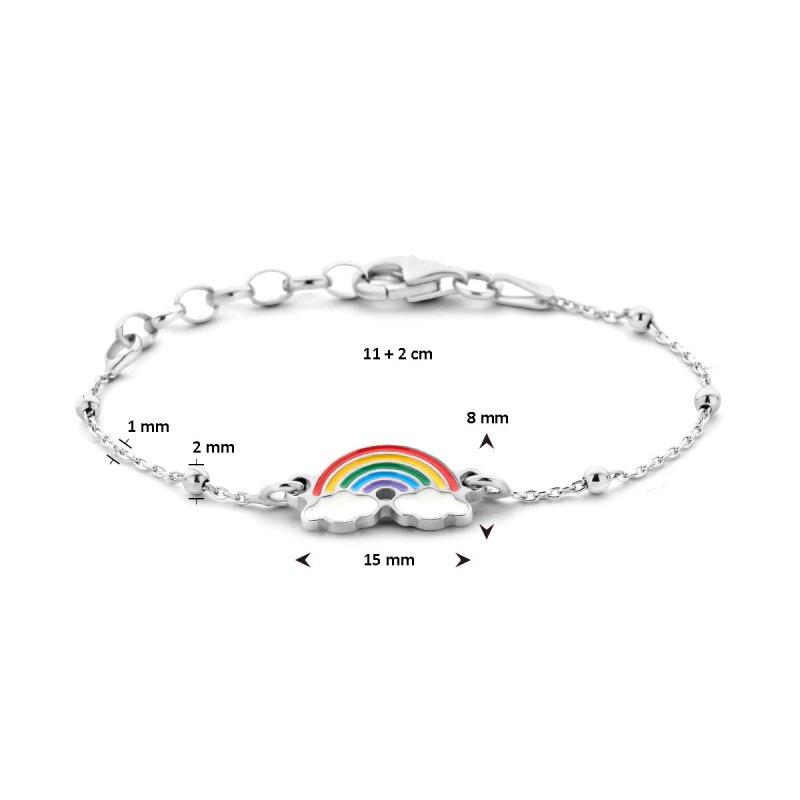 Zilveren bedel armbandje regenboog - Staartjes en Strikjes