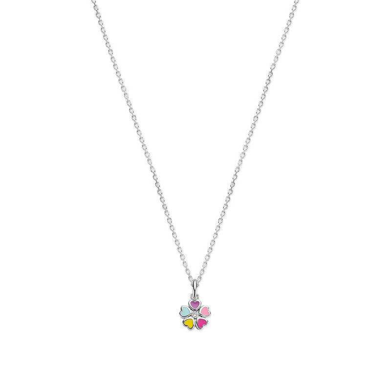 Zilveren ketting bloem gekleurd met zirconia - Staartjes en Strikjes