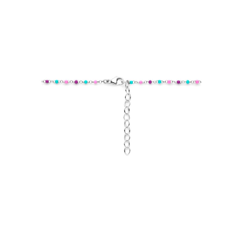 Zilveren ketting bolletjes roze/groen/paars - Staartjes en Strikjes