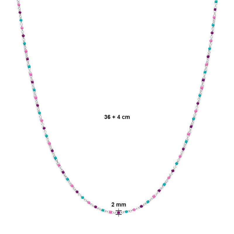 Zilveren ketting bolletjes roze/groen/paars - Staartjes en Strikjes