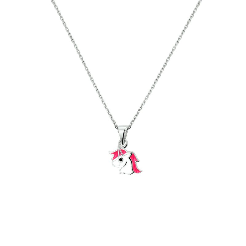Zilveren ketting eenhoorn roze/wit - Staartjes en Strikjes