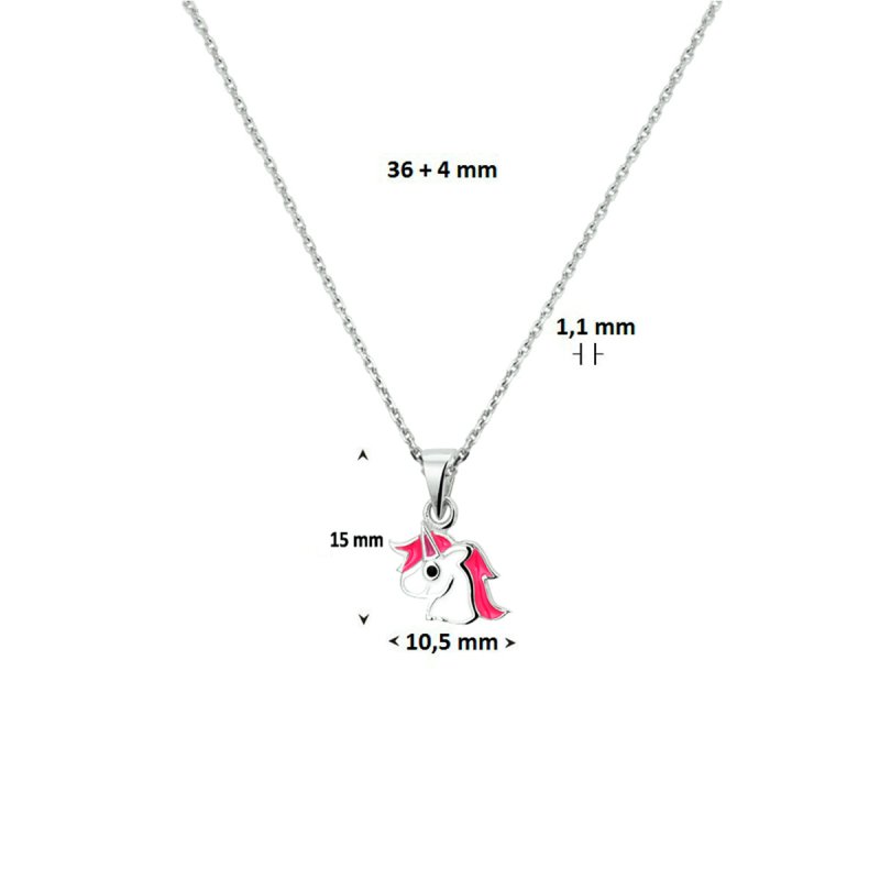 Zilveren ketting eenhoorn roze/wit - Staartjes en Strikjes