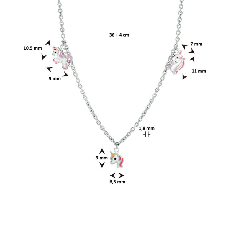 Zilveren ketting eenhoorn variatie - Staartjes en Strikjes