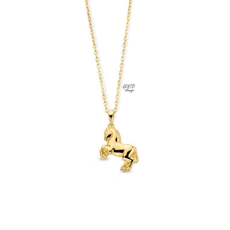 Zilveren ketting goldplated met paardje Gento for kids - Staartjes en Strikjes