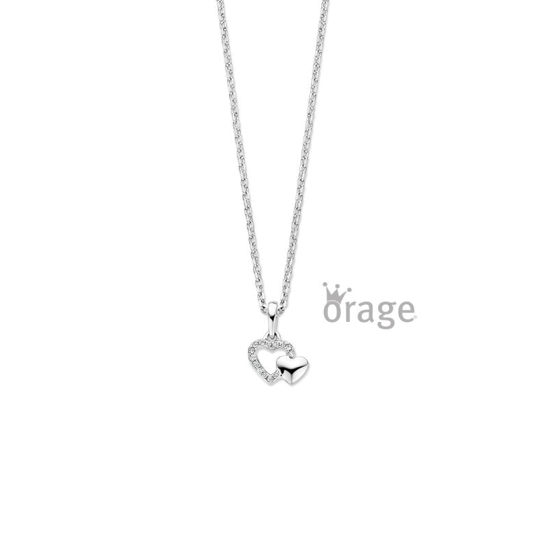 Zilveren kinder ketting dubbel hartje zirconia Orage Kids - Staartjes en Strikjes