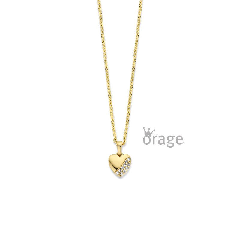 Zilveren kinder ketting gold plated hartje zirconia Orage Kids - Staartjes en Strikjes