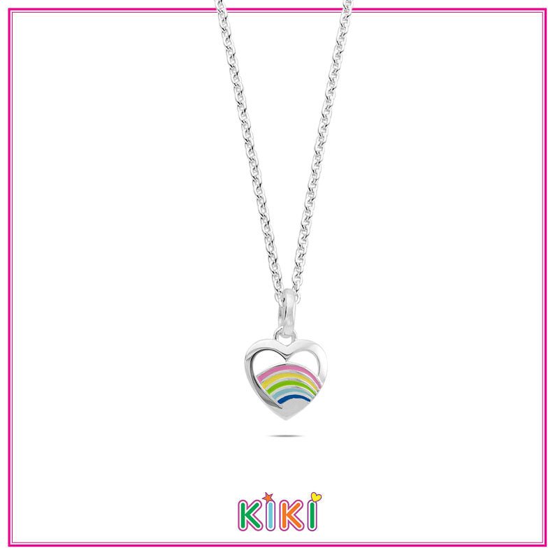 Zilveren kinder ketting hartje regenboog | Kiki - Staartjes en Strikjes