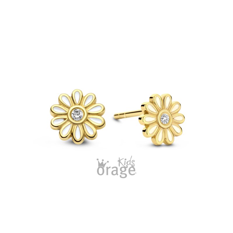 Zilveren kinderoorbellen bloemetje goldplated Orage kids - Staartjes en Strikjes